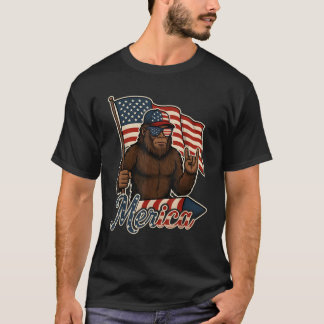 T-shirt Drapeau Bigfoot Merica Rock Patriotique Américain 