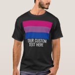 T-shirt Drapeau bisexuel LGBT Texte personnalisé noir<br><div class="desc">Drapeau bisexuel LGBT Arc-en-ciel rayures texte personnalisé T-shirt noir</div>