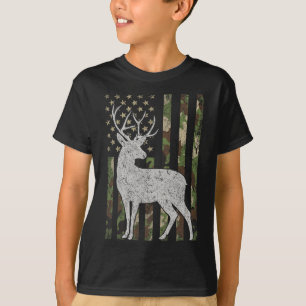 T-shirt Drapeau blanc Buck Deer Chasse Camouflage Usa Drap