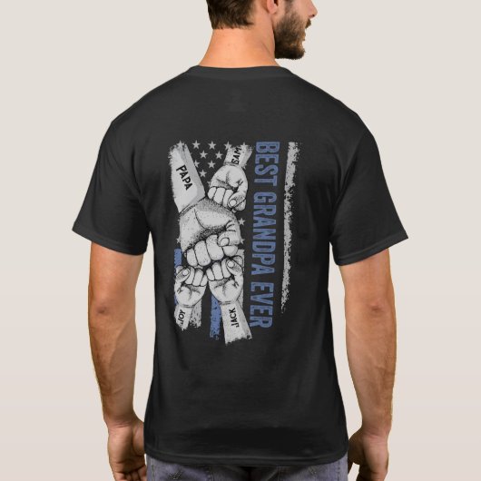 T-shirt Drapeau Bleu Américain Meilleur Grand-Père (Dos)