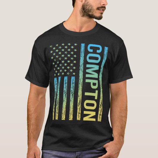 T-shirt Drapeau Bleu Jaune - Compton (Devant)