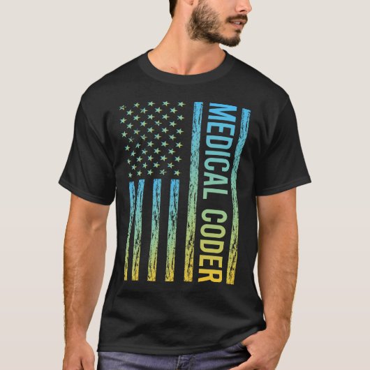 T-shirt Drapeau bleu jaune USA - Codeur Médicale (Devant)