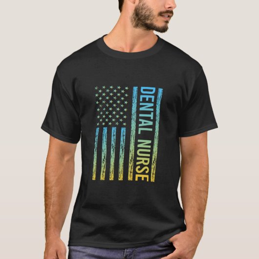 T-shirt Drapeau bleu jaune USA - Infirmière dentaire (Devant)