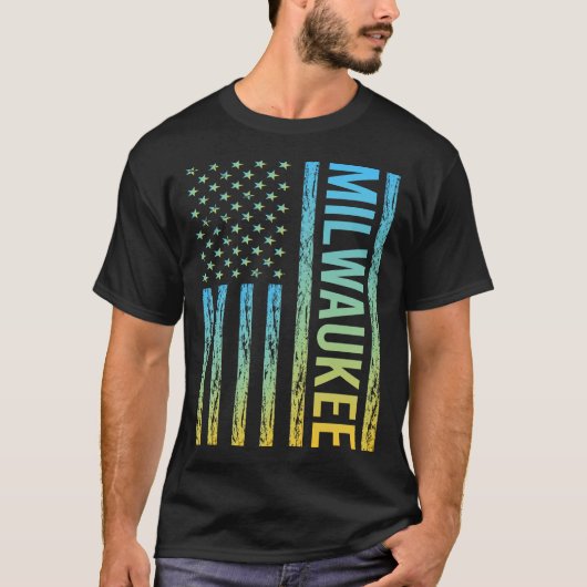 T-shirt Drapeau bleu jaune USA - Milwaukee (Devant)