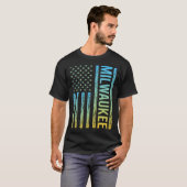 T-shirt Drapeau bleu jaune USA - Milwaukee (Devant entier)