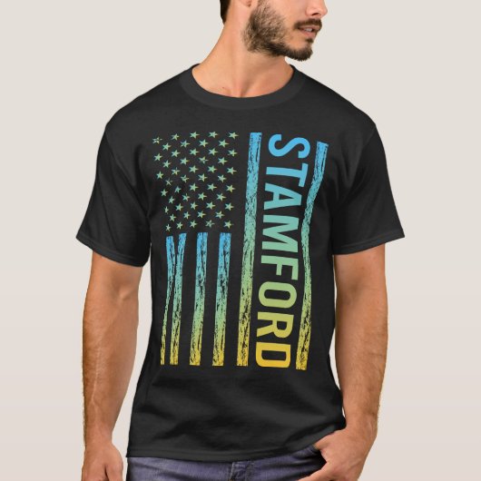 T-shirt Drapeau bleu jaune USA - Stamford (Devant)