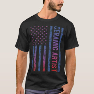 T-shirt Drapeau bleu rouge américain Artiste en céramique