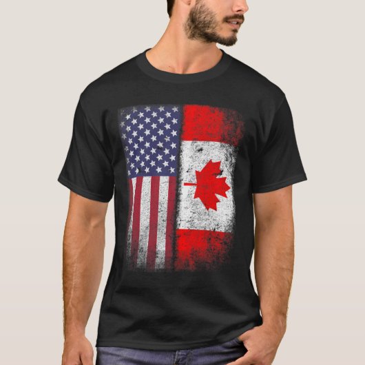 T-shirt Drapeau canadien américain Canada Usa Roots T-Shir (Devant)