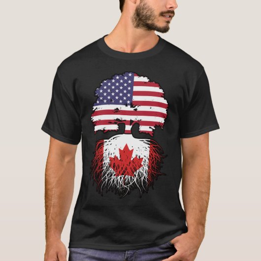 T-shirt Drapeau canadien américain des racines d'arbre (Devant)