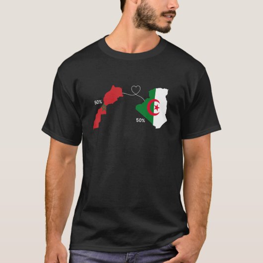 T-shirt Drapeau carte du Maroc Algérie moitié moitié cœur (Devant)