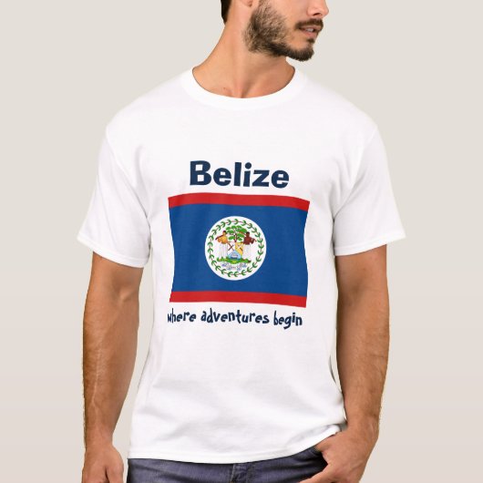 T-Shirt Drapeau + Carte + Texte Belize (Devant)