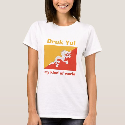 T-Shirt Drapeau + Carte + Texte Bhoutan (Devant)