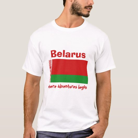 T-Shirt Drapeau + Carte + Texte Biélorussie (Devant)