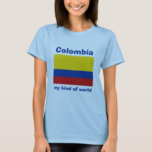 T-Shirt Drapeau + Carte + Texte Colombie (Devant)