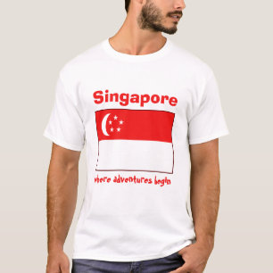 T-Shirt Drapeau + Carte + Texte de Singapour