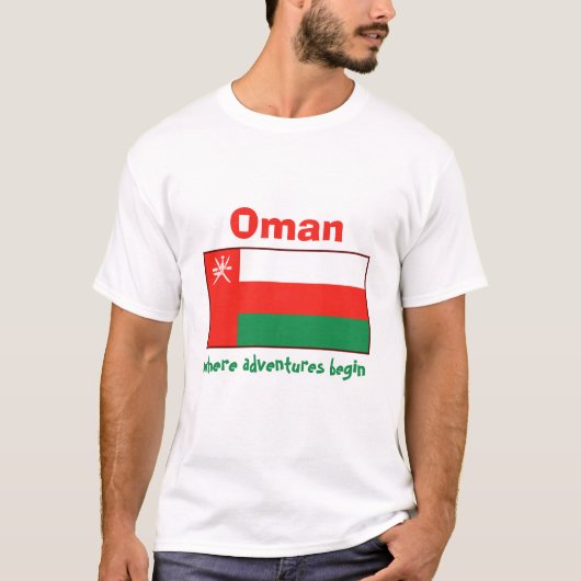 T-Shirt Drapeau + Carte + Texte d'Oman (Devant)