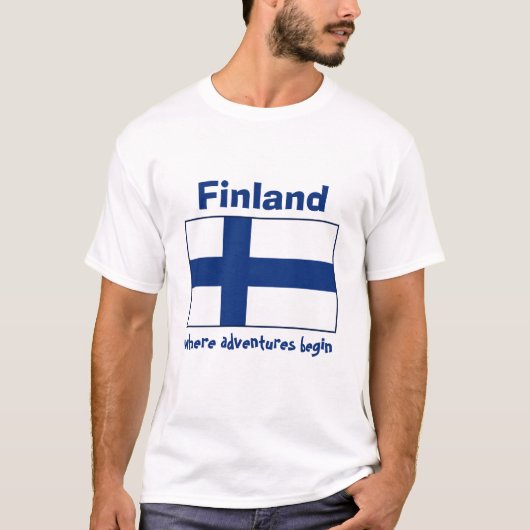T-Shirt Drapeau + Carte + Texte Finlande (Devant)