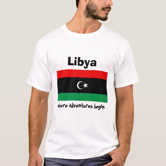 T-Shirt Drapeau + Carte + Texte Libye (Devant)