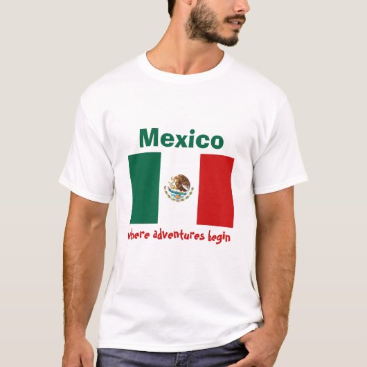 T-Shirt Drapeau + Carte + Texte Mexique (Devant)