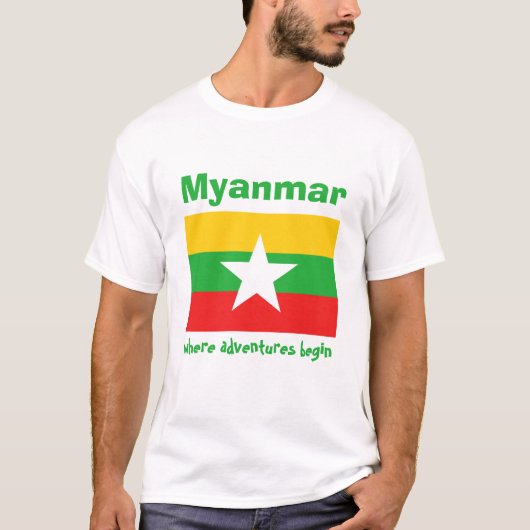 T-Shirt Drapeau + Carte + Texte Myanmar (Devant)