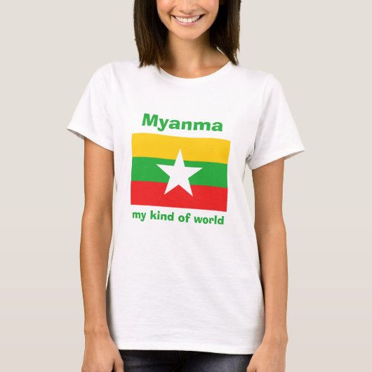 T-Shirt Drapeau + Carte + Texte Myanmar (Devant)