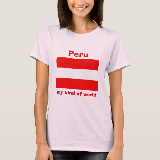 T-Shirt Drapeau + Carte + Texte Pérou (Devant)