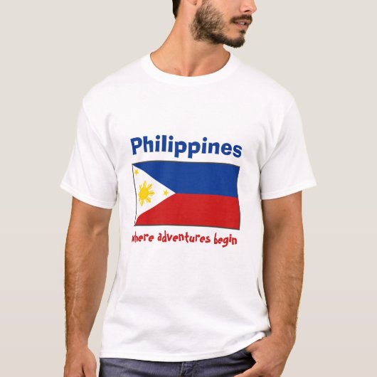 T-Shirt Drapeau + Carte + Texte Philippines (Devant)