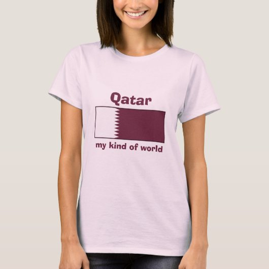 T-Shirt Drapeau + Carte + Texte Qatar (Devant)