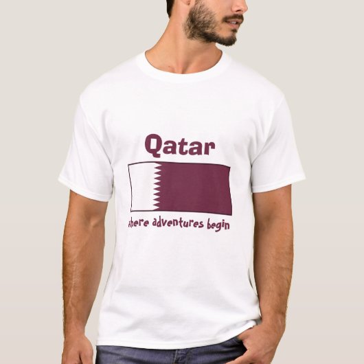T-shirt Drapeau + Carte + Texte Qatar (Devant)