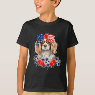 T-shirt Drapeau Cavalier King Charles Spaniel Bandana Usa