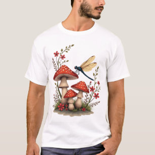 T-shirt Drapeau Champêtre Esthétique Libellule Champignon