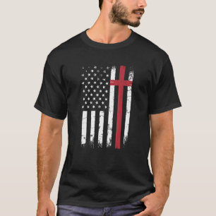 T-shirt Drapeau Chrétien Américain Usa Patriotique Dieu Fi