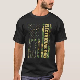 T-shirt Drapeau Cool américain Camouflage Electricien Papa