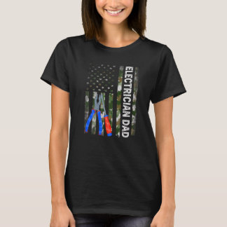 T-shirt Drapeau Cool américain Camouflage Electricien Papa
