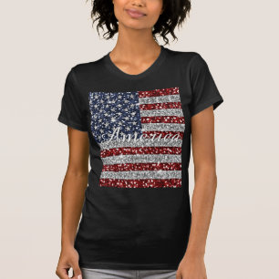 T-shirt Drapeau cool tendance Amérique brillant fausse par