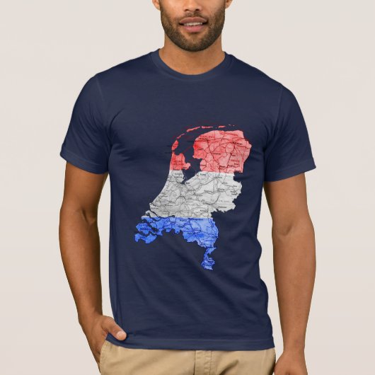 T-Shirt Drapeau Couleur Carte des Pays-Bas (Devant)