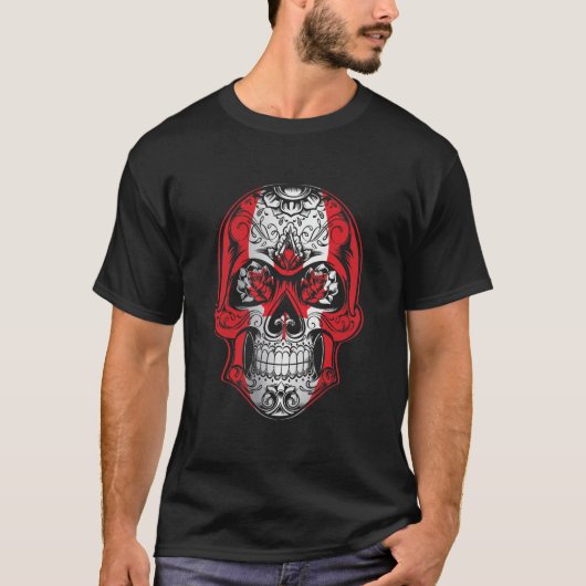 T-shirt Drapeau crâne et Rose du Canada (Devant)