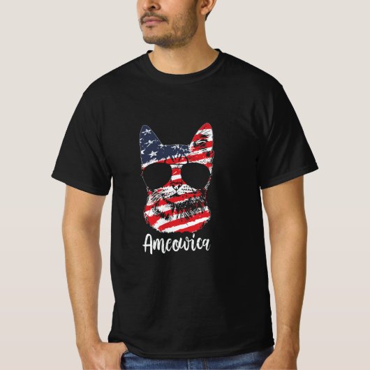 T-shirt Drapeau Cute Cat Ameowica USA 4 juillet (Devant)