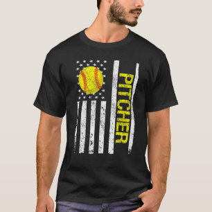 T-shirt Drapeau de balle molle Pitcher américain