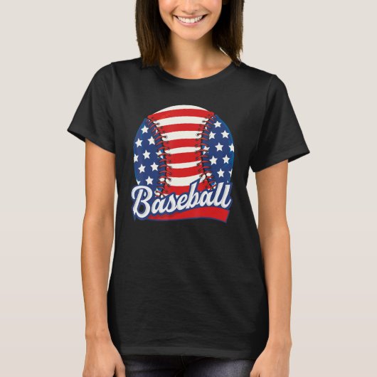 T-shirt Drapeau de baseball américain Retro Patriotique Ba (Devant)