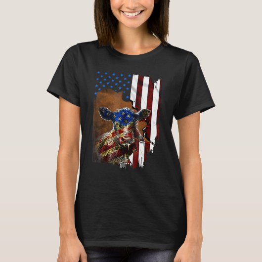 T-shirt Drapeau de boeuf Amérique 4 juillet (Devant)
