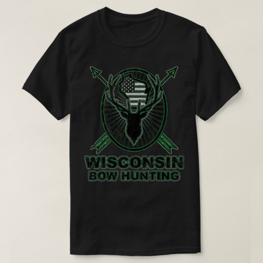 T-shirt Drapeau de chasse aux cerfs du Wisconsin Camo Bowh (Design devant)
