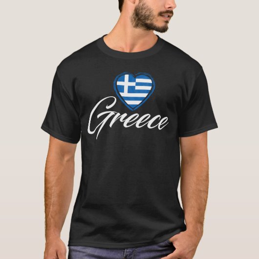 T-shirt Drapeau de coeur de Grèce noir (Devant)