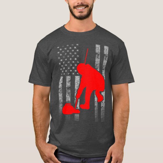 T-shirt Drapeau de curling avec balai (Devant)