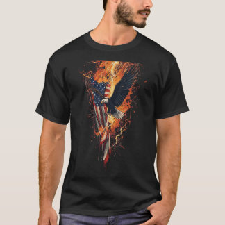 T-shirt Drapeau de feu de l'aigle américain patriotique
