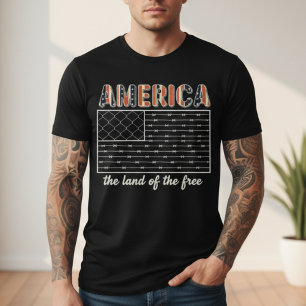 T-shirt Drapeau de fil de fer barbelé America Terre de lib