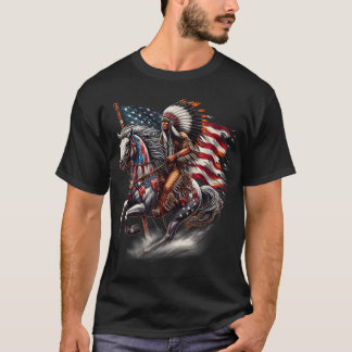 T-shirt Drapeau de la fête des Amérindiens Cheval d'équita