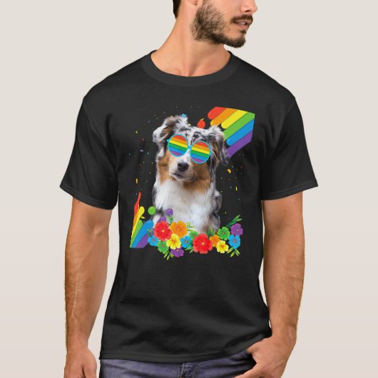 T-shirt Drapeau de la Fière Gay Lgbt Australian Shepherd D (Devant)