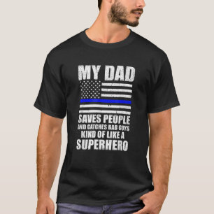 T-shirt Drapeau de la ligne Bleu mince de papa de police