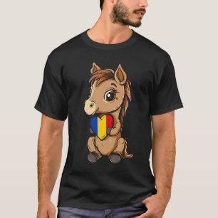 T-shirt Drapeau de la Roumanie Cheval Mignon Racines Rouma